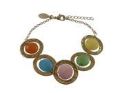 Dlux Jewels Multi Color 10 mm Round Semi Precious Stones 18 mm Open Rings Gold Plated Brass Bracelet 7 x 1 in.