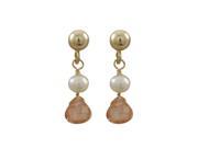 Dlux Jewels Gold Filled Post Earrings with Dangling White 4 mm Pearl Campagne Color 5 x 5 mm Cubic Zirconia 0.71 in.