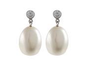 Dlux Jewels 16 x 20 White Baroque Shell Pearl with Sterling Silver Cubic Zirconia Post Earrings 1.22 in.