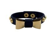 Dlux Jewels Gold Plated Stainless Steel Bow Design Blue Color Leather Bracelet with Snap Closure 7.5 in.