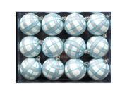 Queens of Christmas WL ORN 12PK PLD AQ White Ball Ornament with Aqua Silver Plaid Design Pack of 12