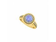 Fine Jewelry Vault UBUNR84666Y14CZTZ Tanzanite CZ Halo Engagement Ring in 14K Yellow Gold 34 Stones
