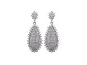 Dlux Jewels Rhodium Plated Sterling Silver Teardrop Post Earrings with Pave Cubic Zirconia