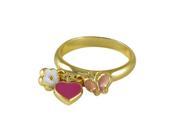 Dlux Jewels Gold Tone Sterling Silver Ring Hot Pink Enamel Heart with White Enamel Flower Light Pink Enamel Butterfly Charms Size 4