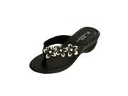 Bulk Buys OL233 2 Black Floral Wedge Sandals with Jewel Accents 2 Piece