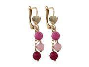 Dlux Jewels Garnet Three 4 mm Semi Precious Balls Dangling with Gold Filled Lever Back with Heart Earrings