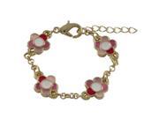 Dlux Jewels 4 x 1 in. Pink Multi Enamel 9 mm Flowers Gold Plated Brass Chain Bracelet