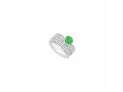 Fine Jewelry Vault UBJS738ABW14DERS7.5 14K White Gold Emerald Diamond Engagement Ring with Wedding Band Set 2.15 CT Size 7.5