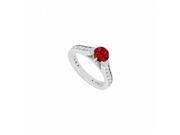 Fine Jewelry Vault UBUJS1154AW14CZR Birthstones Rubies CZ Gemstones Engagement Ring in 14K White Gold 32 Stones