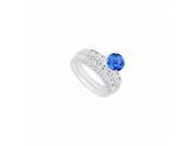 Fine Jewelry Vault UBUJS590ABAGCZS 925 Sterling Silver Created Sapphire CZ Engagement Ring With Wedding Band Set 0.50 CT 6 Stones