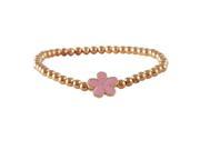 Dlux Jewels Rose Plated Sterling Silver Ball Stretch Bracelet with Pink Enamel Flower 5 in.