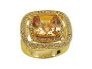 Dlux Jewels Gold Champagne Square Crystal Surrounded with Double Row White Cubic Zirconia Gold Tone Brass Ring Size 7