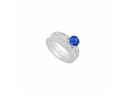 Fine Jewelry Vault UBJS227ABW14DSRS5 14K White Gold Sapphire Diamond Engagement Ring with Wedding Band Set 1.50 CT Size 5