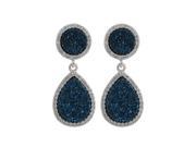 Dlux Jewels Rhodium Plated Sterling Silver 11 mm Round Circle with 13.5 x 17.5 mm Teardrop Blue Druzy Natural Stone Cubic Zirconia Border Post Earrings 1.22