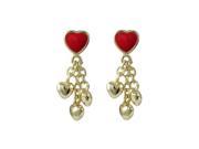 Dlux Jewels 21 mm Red Enamel Heart with Gold Brass Post Earrings 3 Small Gold Hearts Dangling