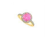 Fine Jewelry Vault UBUNR84062Y14CZPS Pink Sapphire CZ Halo Engagement Ring in 14K Yellow Gold 2.50 CT TGW 30 Stones