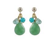 Dlux Jewels Green Chalcedony Semi Precious Stone Gold Filled Post Earrings 0.87 in.