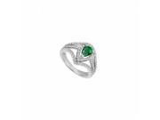 Fine Jewelry Vault UBUK670W10CE Simulated Green Emerald Ring in White Gold CZ 1.25 CT 70 Stones