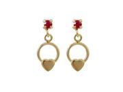 Dlux Jewels Gold Filled Open Circle Heart Post Earrings with Red Crystal 0.59 in.