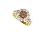 Fine Jewelry Vault UBNR50847AGVYCZSQ Smoky Quartz CZ Halo Ring in Yellow Gold Vermeil 11 Stones