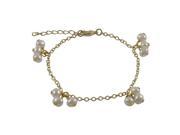 Dlux Jewels White 4 mm Fresh Water Pearls Dangling with Gold Filled Chain Bracelet 5 in.