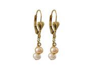 Dlux Jewels Pink White 4 mm Fresh with Pearls on Gold Filled Heart Lever Back Earrings 1.10