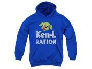Trevco Ken L Ration Distressed Logo Youth Pull Over Hoodie Royal Blue Large