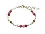 Dlux Jewels Garnet 4 mm Semi Precious Faceted Stones Gold Diamond Shape Beads with Gold Plated Brass Chain Bracelet