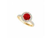 Fine Jewelry Vault UBUNR50838EY14CZR July Birthstone Ruby CZ Halo Engagement Ring 8 Stones