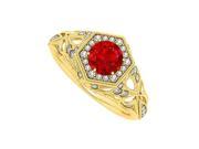 Fine Jewelry Vault UBUNR84676AGVYCZR Ruby CZ Filigree Ring in 18K Yellow Gold Vermeil 34 Stones