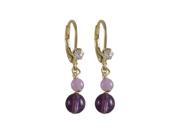 Dlux Jewels Amethyst 6 mm Lavender 4 mm Semi Precious Balls Dangling with Gold Plated Surgical Steel Lever Back White Crystal Earrings 1.02 in.