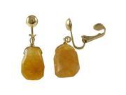 Dlux Jewels Honey Semi Precious Stone with Gold Tone Brass Clip Earrings 1.38 in.