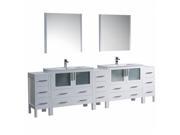 Fresca FVN62 108WH UNS Fresca Torino White Modern Double Sink Bathroom Vanity with 3 Side Cabinets Integrated Sinks 108 in.