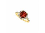 Fine Jewelry Vault UBNR84062Y14CZGR CZ Haloing Centered Garnet in 14K Yellow Gold Halo Engagement Ring 2.50 CT TGW 30 Stones