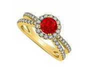 Fine Jewelry Vault UBUNR50531Y14CZR July Birthstone Created Ruby CZ Engagement Ring With 14K Yellow Gold Split Shank 69 Stones