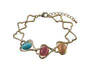 Dlux Jewels Multi Color Cat Eye Stones with Gold Plated Brass Open Heart Chain Bracelet
