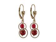 Dlux Jewels Red 4 mm 6 mm Balls with 10 mm Braided Ring 34 mm Long Gold Filled Heart Lever Back Earrings