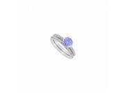 Fine Jewelry Vault UBJS3089ABW14DTZ 14K White Gold Tanzanite Diamond Engagement Ring With Wedding Band Sets 1 CT 32 Stones
