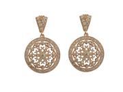 Dlux Jewels Rose Tone Sterling Silver Cubic Zirconia Circle Post Earrings with Flower Design 1.26 in.