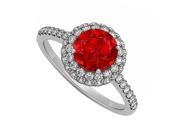Fine Jewelry Vault UBUNR50534AGCZR Ruby CZ Double Halo Engagement Ring in 925 Sterling Silver 52 Stones