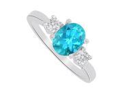 Fine Jewelry Vault UBUNR83133W148X6CZBT Blue Topaz CZ Three Stones Ring in 14K White Gold 2 Stones