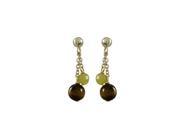 Dlux Jewels 6mm Tiger Eye 4 mm Olive Jade Semi Precious Ball with Gold Tone Sterling Silver Ball Post Earrings 0.75 in.