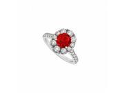 Fine Jewelry Vault UBUNR50582W14CZR 2 CT Ruby CZ 14K White Gold Round Engagement Ring 6 Stones