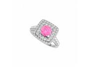 Fine Jewelry Vault UBUNR84586EW14CZPS Brilliant Cut Pink Sapphire CZ Halo Engagement Ring 8 Stones