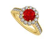 Fine Jewelry Vault UBUNR50656AGVYCZR Ruby CZ Halo Engagement Ring in 18K Yellow Gold Vermeil Over Sterling Silver 28 Stones