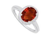 Fine Jewelry Vault UBNR83790W149X7CZGR Oval Shape Garnet CZ Ring in 14K White Gold 9 Stones