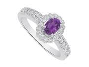 Fine Jewelry Vault UBNR82906AG8X6CZAM Oval Amethyst CZ Halo Ring in 925 Sterling Silver 10 Stones