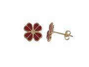Dlux Jewels Red Enamel Four Leaf Clover with Gold Tone Post Earrings
