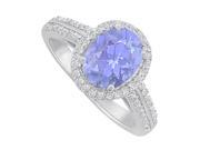 Fine Jewelry Vault UBUNR84418W149X7CZTZ Tanzanite CZ Halo Engagement Ring in White Gold 76 Stones