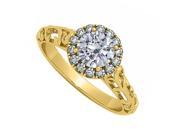 Fine Jewelry Vault UBNR50855Y14CZ CZ Halo Filigree Engagement Ring in 14K Yellow Gold 0.66 CT TGW